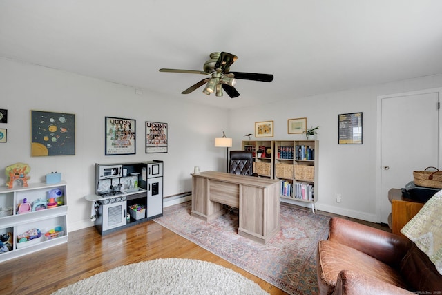 253 Gardner St, Manchester, CT 06040 - office area with wood finished floors, a ceiling fan, and a baseboard heating unit