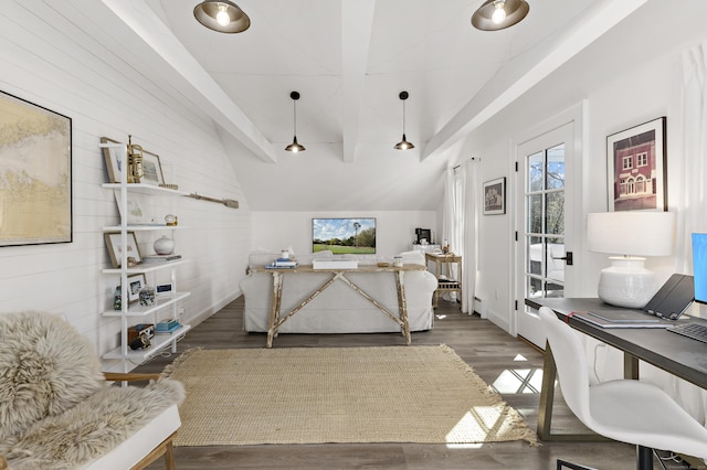 634 Nod Hill Rd, Wilton, CT 06897 - living area featuring wood finished floors, wooden walls, and a desk