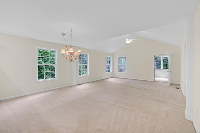 153 Louis Hill Rd Unit 153, Newtown, CT 06482 - spare room with light carpet, a chandelier, ceiling fan, and lofted ceiling