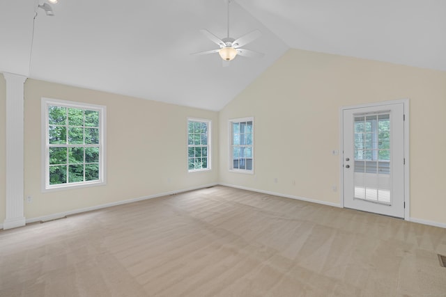 153 Louis Hill Rd Unit 153, Newtown, CT 06482 - unfurnished room featuring light carpet, a ceiling fan, healthy amount of natural light, and high vaulted ceiling