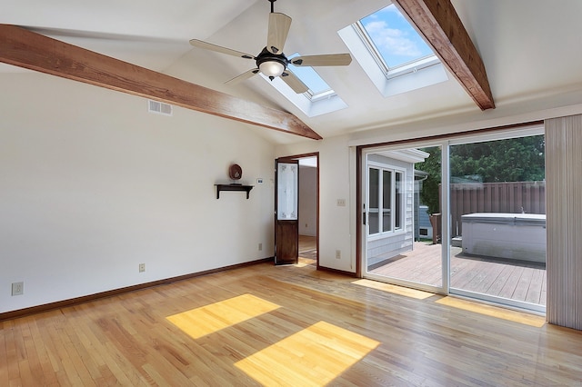 134 Millard St, Fairfield, CT 06824 - spare room with a skylight, light wood-style floors, and ceiling fan