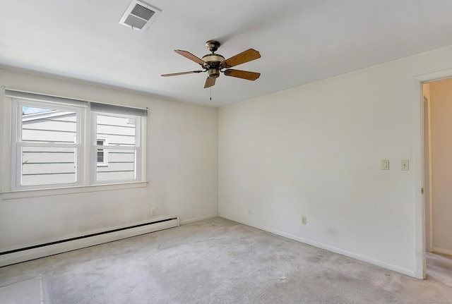 134 Millard St, Fairfield, CT 06824 - spare room featuring baseboard heating, ceiling fan, and light carpet