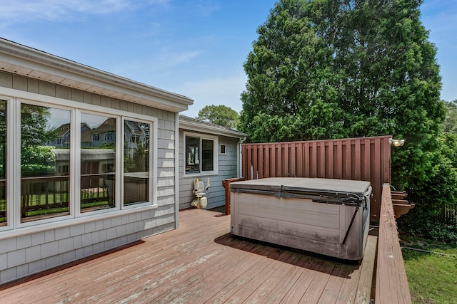 134 Millard St, Fairfield, CT 06824 - wooden terrace featuring a hot tub