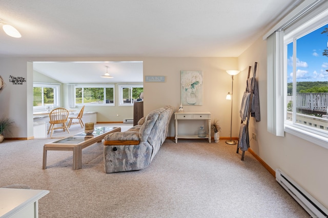 81 Standish Rd, Coventry, CT 06238 - carpeted living room featuring a baseboard radiator and baseboards