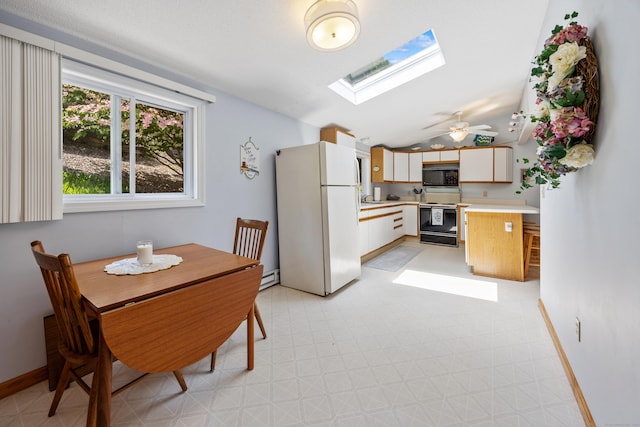 81 Standish Rd, Coventry, CT 06238 - dining space with a skylight, light flooring, lofted ceiling, and a ceiling fan