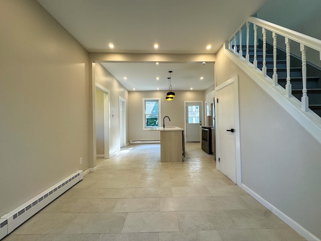 21 Garibaldi St, Watertown, CT 06779 - hall with a baseboard radiator, recessed lighting, and stairs