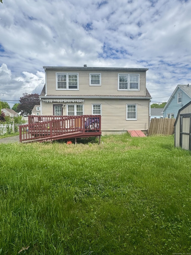 111 Hollywood Ave, Bridgeport, CT 06606 - back of house with a wooden deck and a storage shed