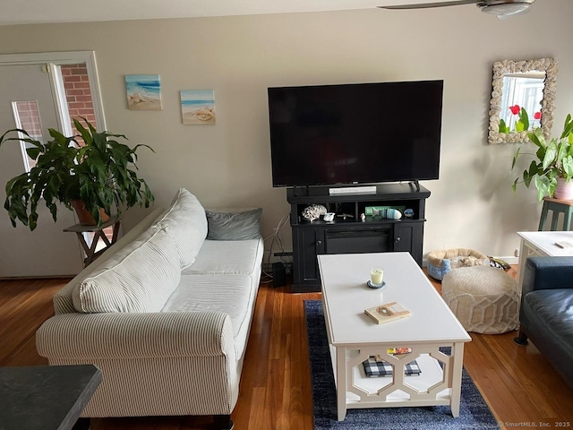 175 W Walk Unit 175, West Haven, CT 06516 - living room with wood finished floors and a ceiling fan
