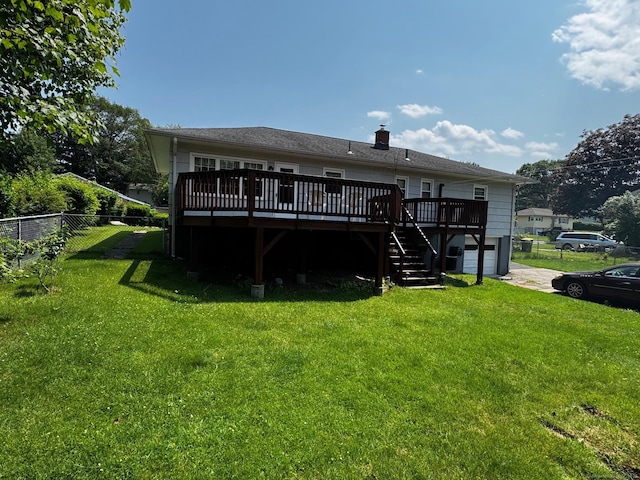 26 Oakleaf Dr, Waterbury, CT 06708 - rear view of property with a deck, a chimney, and stairway