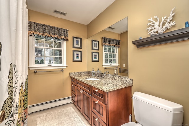 31 Meadowview Dr, Trumbull, CT 06611 - full bathroom with a baseboard radiator, vanity, and tile patterned floors
