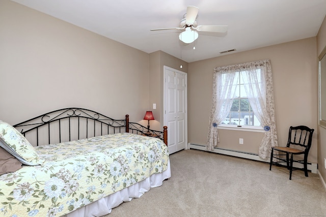 31 Meadowview Dr, Trumbull, CT 06611 - bedroom featuring carpet flooring, a baseboard radiator, and ceiling fan