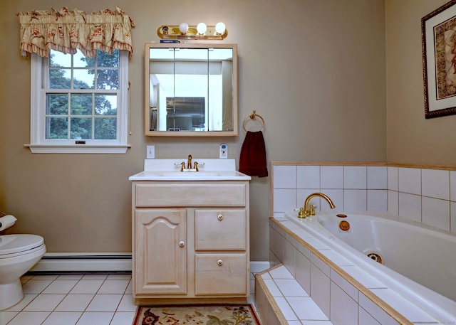 31 Meadowview Dr, Trumbull, CT 06611 - full bath with a baseboard heating unit, vanity, a whirlpool tub, and tile patterned flooring