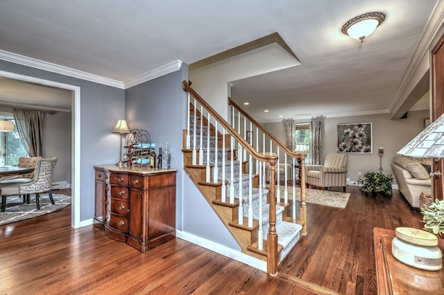 31 Meadowview Dr, Trumbull, CT 06611 - stairs with wood finished floors, crown molding, and a baseboard heating unit