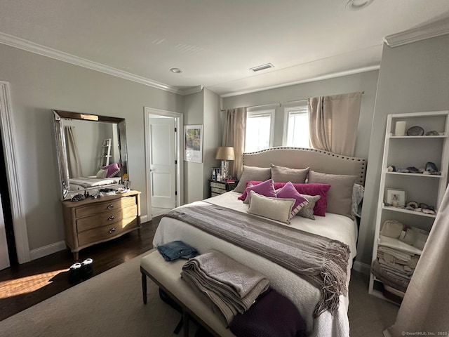 4 Armonk St, Greenwich, CT 06830 - bedroom with ornamental molding, dark wood-style floors, and recessed lighting