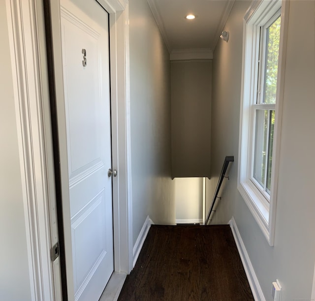 4 Armonk St, Greenwich, CT 06830 - corridor featuring wood finished floors, crown molding, and recessed lighting