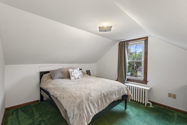 51 Carmel St, Hamden, CT 06518 - carpeted bedroom with radiator and vaulted ceiling