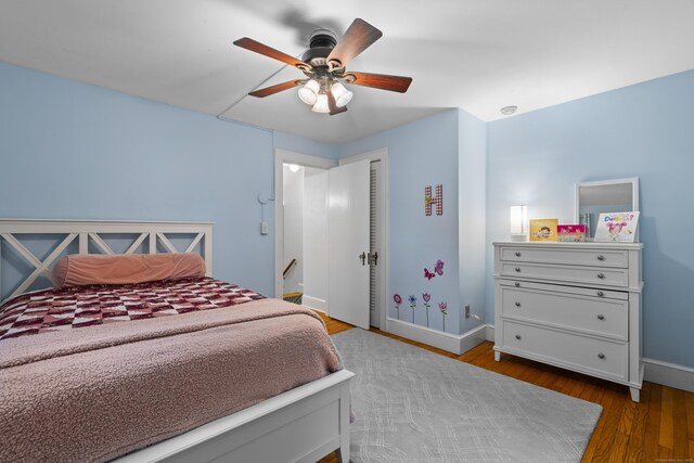 51 Carmel St, Hamden, CT 06518 - bedroom with wood finished floors and a ceiling fan
