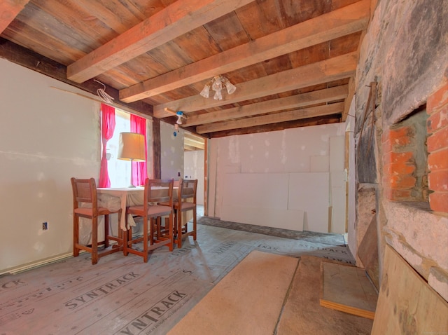 291 Cossaduck Hill Rd, North Stonington, CT 06359 - misc room featuring a wooden ceiling with exposed beams