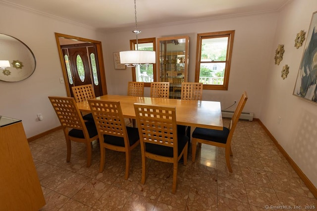 328 Old Marlborough Tpke, Portland, CT 06480 - dining area featuring a baseboard heating unit and ornamental molding