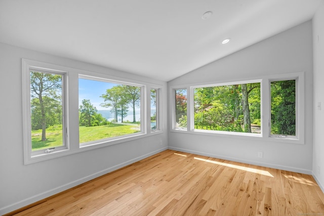 162 Shortwoods Rd, New Fairfield, CT 06812 - unfurnished sunroom featuring lofted ceiling and a water view