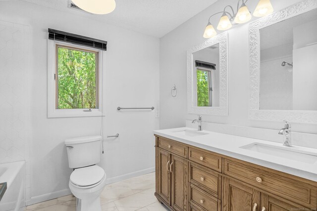 162 Shortwoods Rd, New Fairfield, CT 06812 - bathroom with marble look tile flooring, double vanity, and bathing tub / shower combination