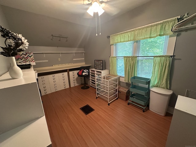 813 Russell St, New Haven, CT 06513 - home office featuring wood finished floors and a ceiling fan
