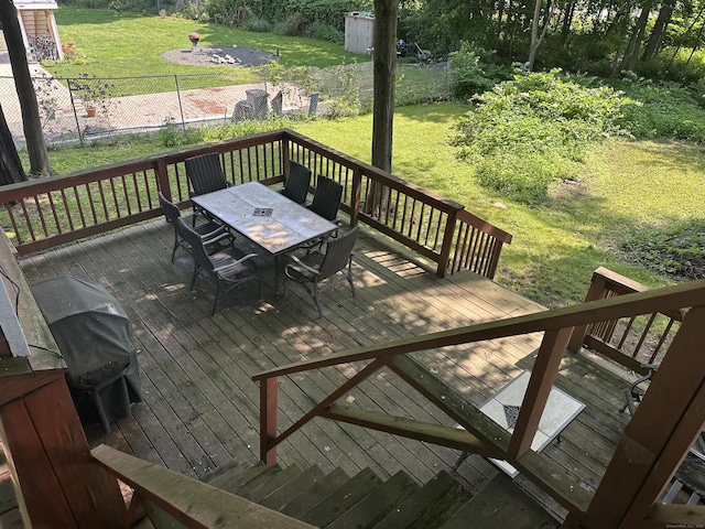 813 Russell St, New Haven, CT 06513 - wooden terrace with outdoor dining space, a yard, and grilling area
