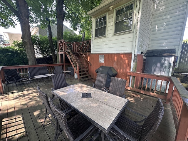 813 Russell St, New Haven, CT 06513 - wooden deck with outdoor dining area, stairway, and grilling area
