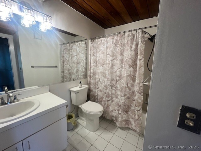 68 Thermos Ave Unit 206B, Norwich, CT 06360 - full bath featuring tile patterned floors, vanity, wood ceiling, and shower / tub combo with curtain