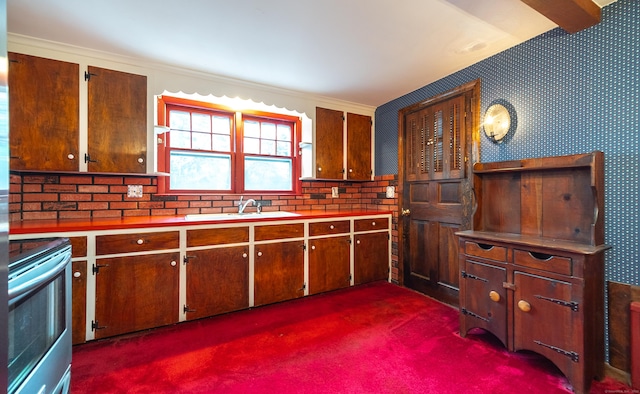 3 Fairview Hts, Cromwell, CT 06416 - kitchen featuring electric range, dark colored carpet, and light countertops