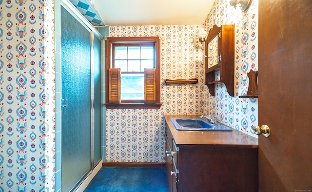 3 Fairview Hts, Cromwell, CT 06416 - bathroom featuring wallpapered walls, a shower stall, and vanity
