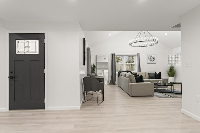 45 Westledge Rd, Simsbury, CT 06092 - foyer featuring a chandelier, light wood-style floors, vaulted ceiling, and recessed lighting