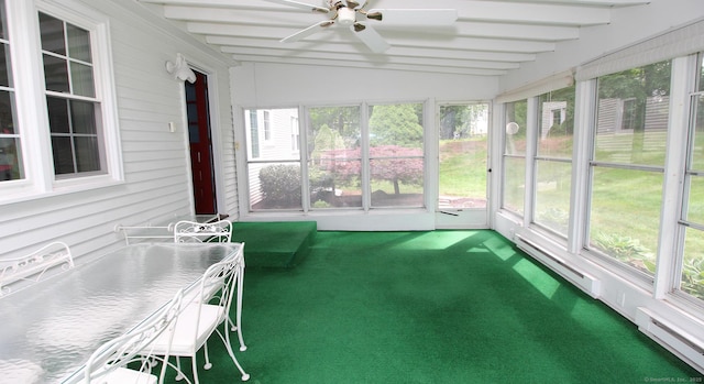 154 Sandy Ln, Meriden, CT 06450 - sunroom with ceiling fan and a baseboard radiator