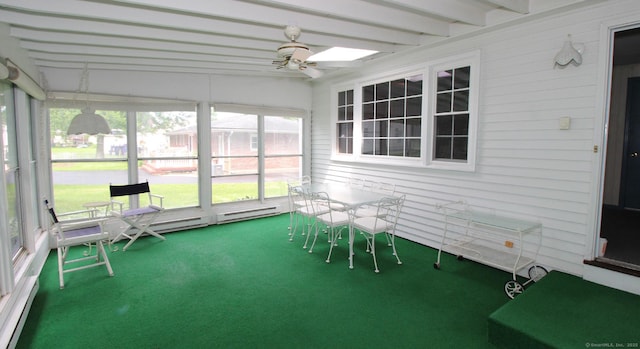 154 Sandy Ln, Meriden, CT 06450 - unfurnished sunroom featuring ceiling fan and beamed ceiling