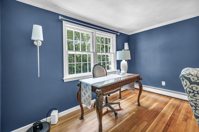 31 Country Way, Madison, CT 06443 - office area with a baseboard radiator, wood finished floors, and ornamental molding