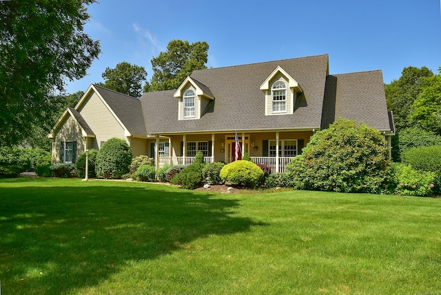 16 Brookfield Dr, Ellington, CT 06029 - cape cod-style house with covered porch, a front lawn, and roof with shingles