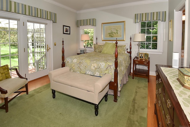 16 Brookfield Dr, Ellington, CT 06029 - bedroom featuring access to exterior, crown molding, multiple windows, and wood finished floors