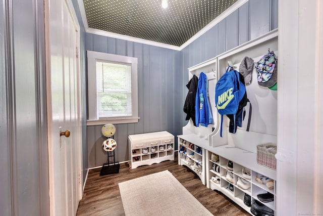 64 Mohawk Ave, Derby, CT 06418 - mudroom featuring wood finished floors and ornamental molding