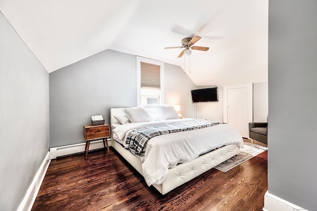 64 Mohawk Ave, Derby, CT 06418 - bedroom with a baseboard radiator, lofted ceiling, wood finished floors, and ceiling fan