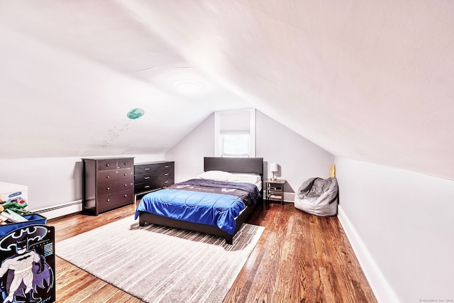 64 Mohawk Ave, Derby, CT 06418 - bedroom featuring wood finished floors, a baseboard heating unit, and vaulted ceiling