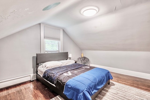 64 Mohawk Ave, Derby, CT 06418 - bedroom featuring wood finished floors, a baseboard heating unit, and vaulted ceiling