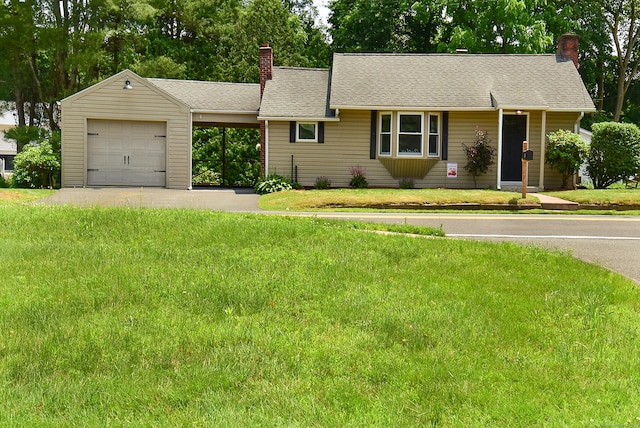 20 Battle St, Somers, CT 06071 - single story home with a chimney, a front lawn, and a garage