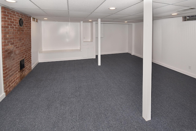 20 Battle St, Somers, CT 06071 - finished below grade area featuring carpet flooring, a drop ceiling, recessed lighting, and brick wall