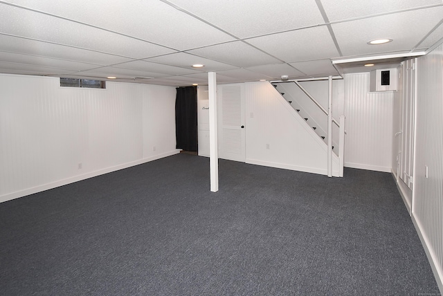 20 Battle St, Somers, CT 06071 - finished below grade area featuring stairway, recessed lighting, dark carpet, and a paneled ceiling