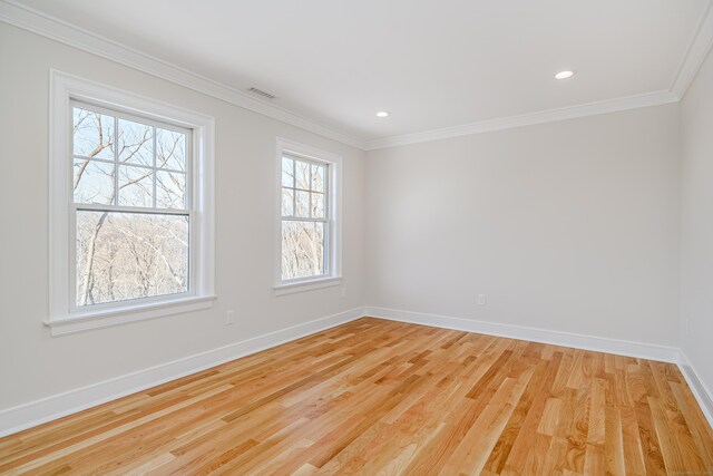 19 Ives Ct, Ridgefield, CT 06877 - unfurnished room with light wood-type flooring, ornamental molding, and recessed lighting