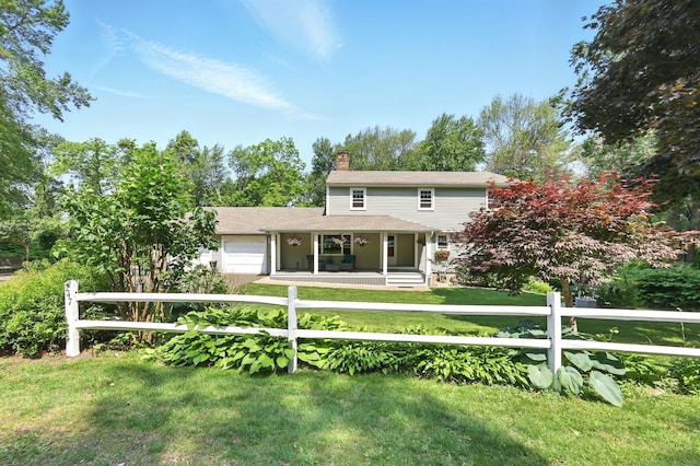247 Mountain View Rd, Somers, CT 06071 - view of front of property featuring a fenced front yard, a porch, an attached garage, and a chimney