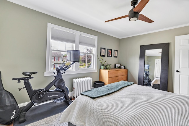 946 Wilcoxson Ave, Stratford, CT 06614 - bedroom featuring radiator, crown molding, carpet flooring, and ceiling fan