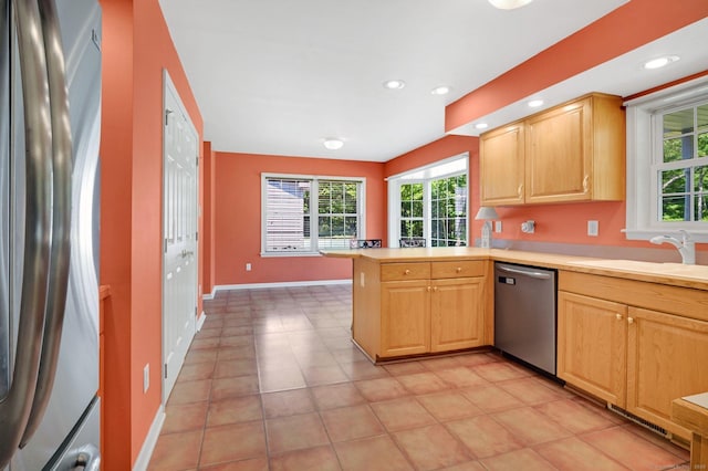 125 E Old Route 6, Hampton, CT 06247 - kitchen featuring stainless steel appliances, light countertops, a peninsula, healthy amount of natural light, and recessed lighting
