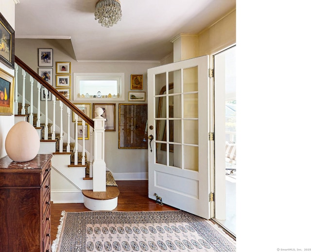 7 Morningside Ln, Westport, CT 06880 - foyer entrance featuring stairs, wood finished floors, plenty of natural light, and ornamental molding