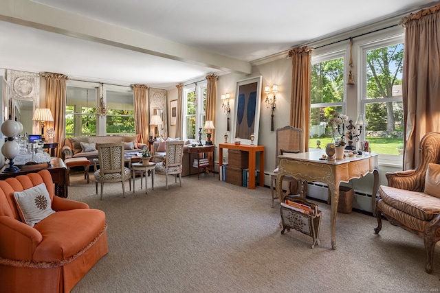7 Morningside Ln, Westport, CT 06880 - living room featuring carpet floors and beamed ceiling